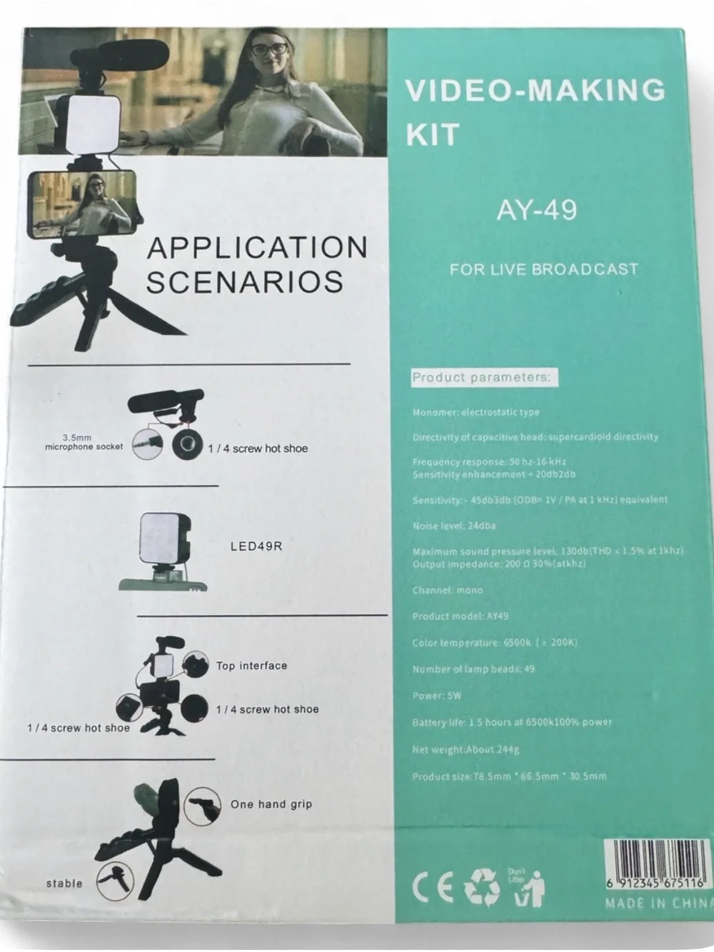 Video-Making Kit with Black Grip and White LED Light - Smartphone Vlogging Set